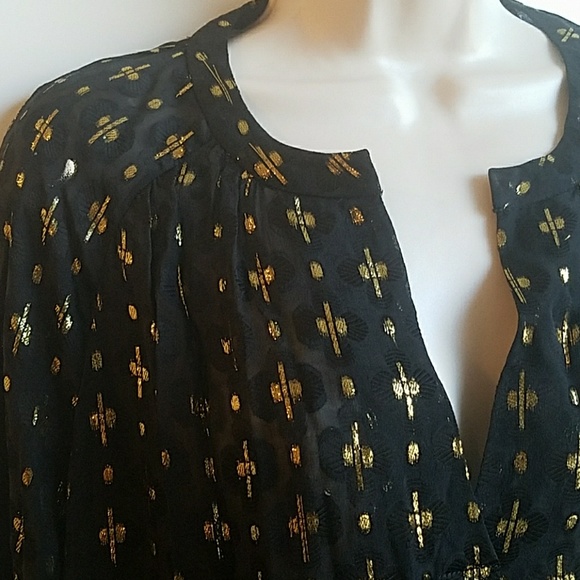 DVF DELICATE BLACK+GOLD V NECK TOP 6 - Picture 3 of 8